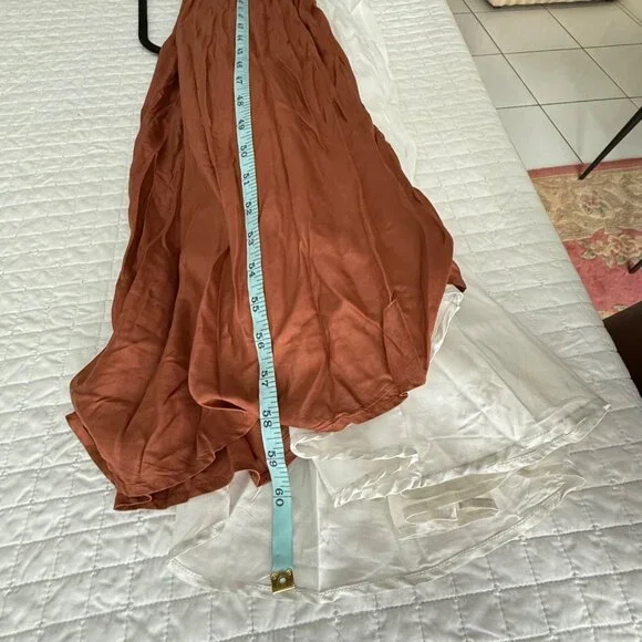 Letmebe Anthropologie XS Halter Maxi Dress Brown & White Colorblock Viscose - Picture 12 of 13